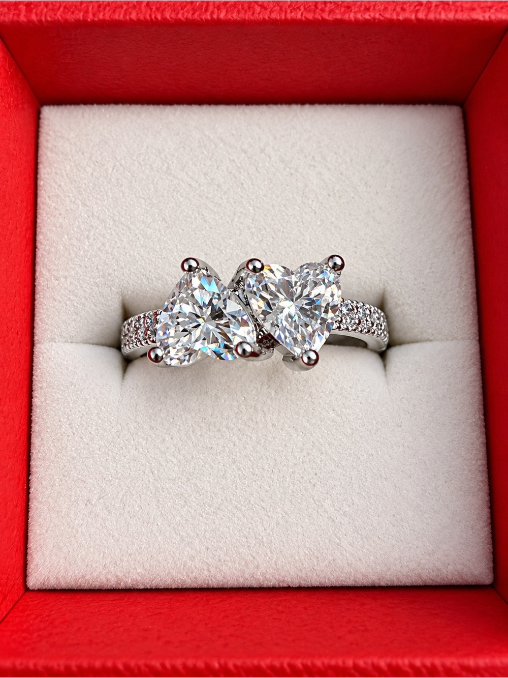 💎 Double Heart Moissanite Toi et Moi Ring – Size 6